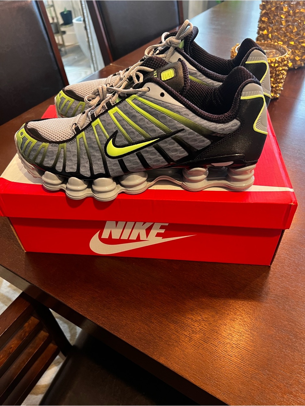 Nike Shox Running Sneakers - Gray with Neon Yellow Accents - Picture 4 of 5